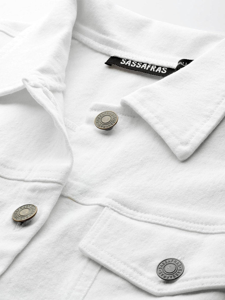 Women's White Belted Denim Jacket