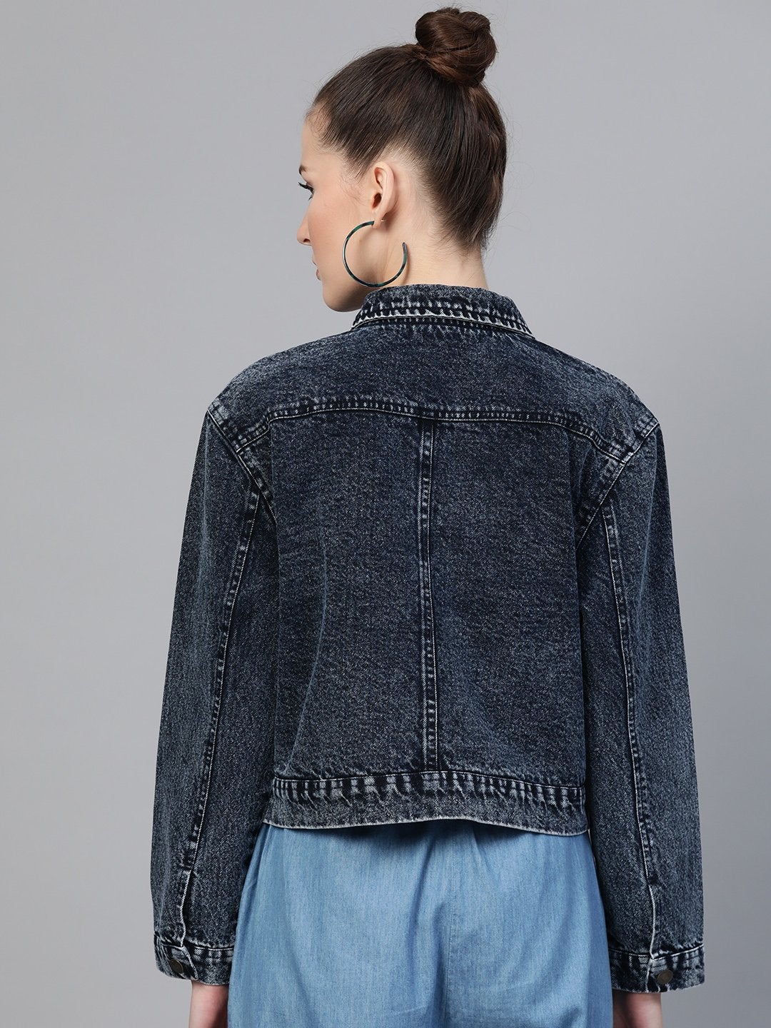 Women's Black Acid Wash Boxy Denim Jacket - SASSAFRAS