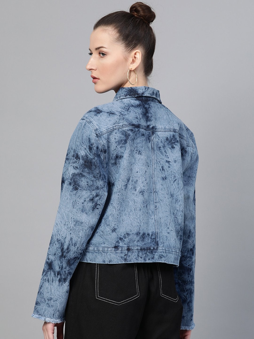 Women's Ice Blue Tie-Dye Acid Wash Denim Jacket - SASSAFRAS