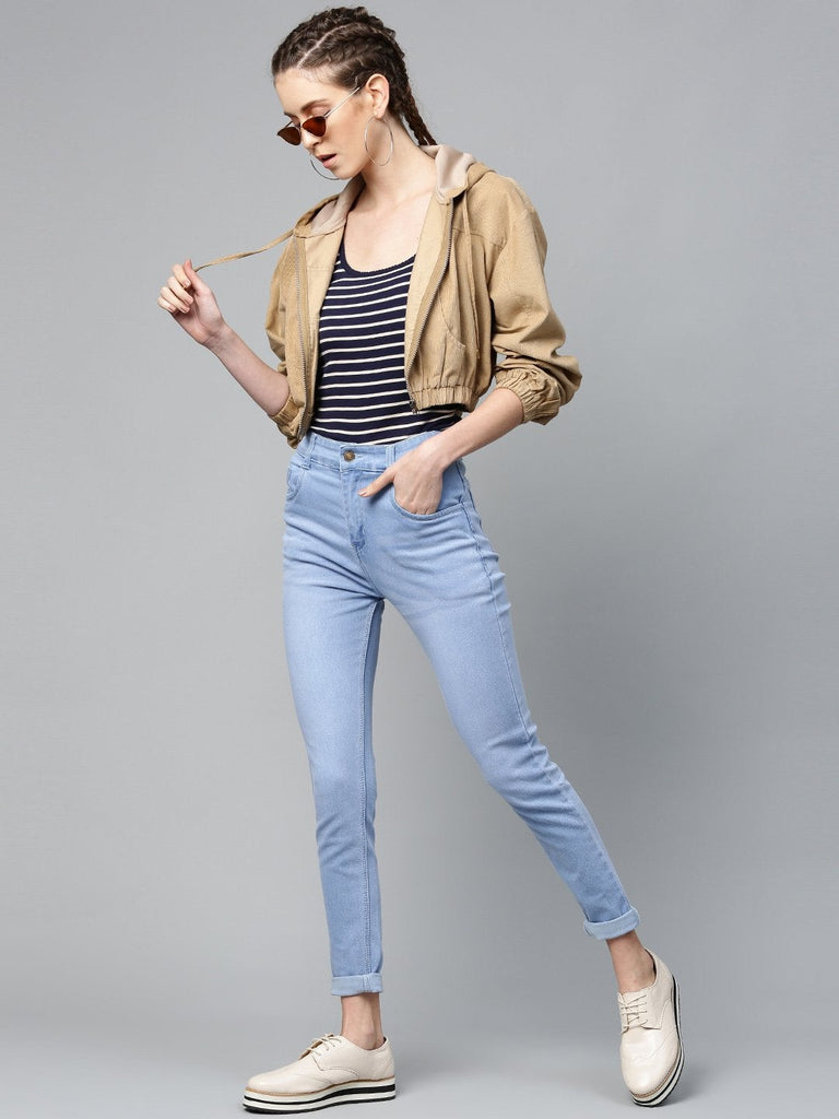 Women's Beige Hooded Boxy Corduroy Crop Jacket