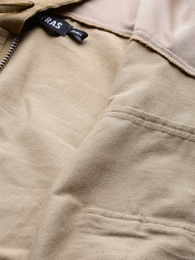 Women's Beige Hooded Boxy Corduroy Crop Jacket