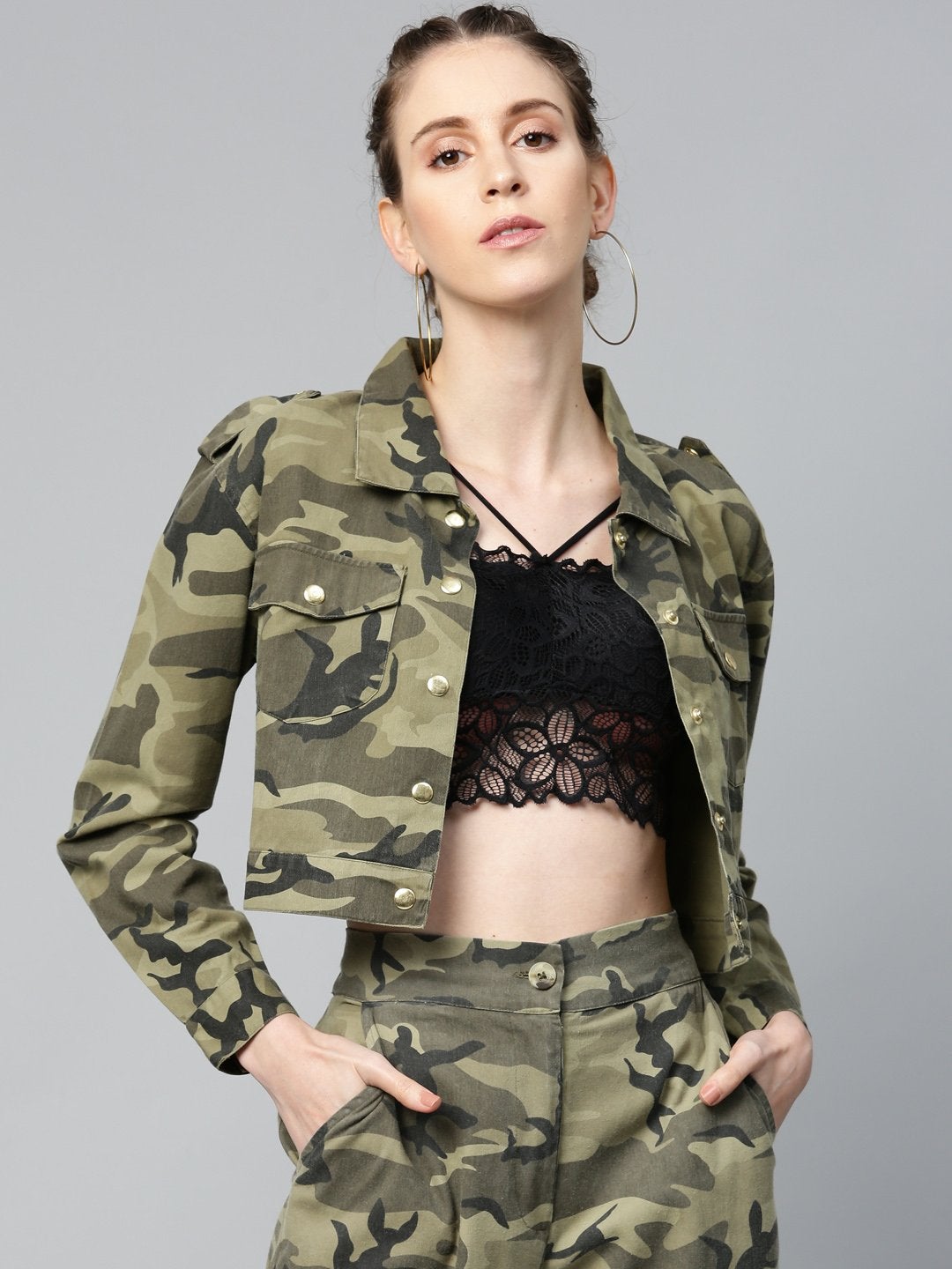 Women's Green Camouflage Trucker Jacket - SASSAFRAS