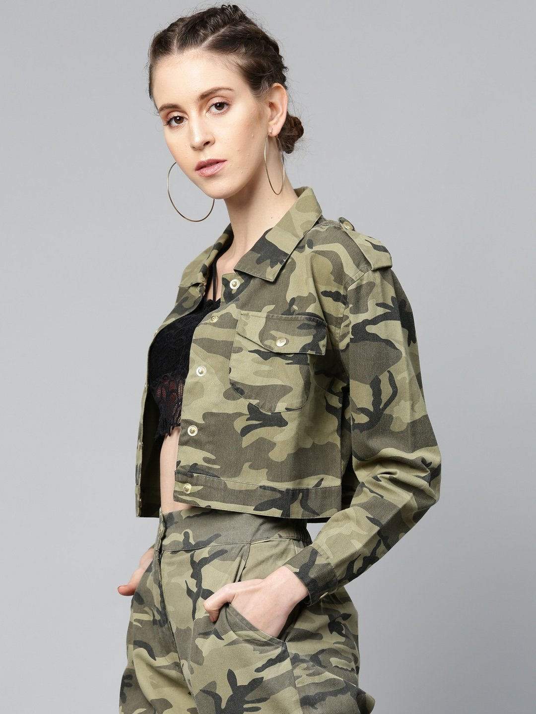 Women's Green Camouflage Trucker Jacket - SASSAFRAS