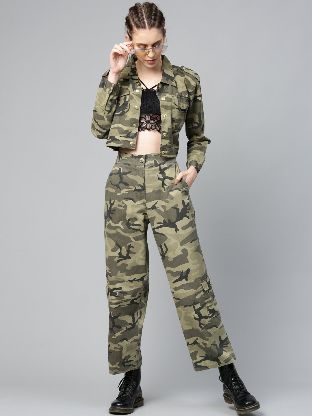 Women's Green Camouflage Trucker Jacket - SASSAFRAS