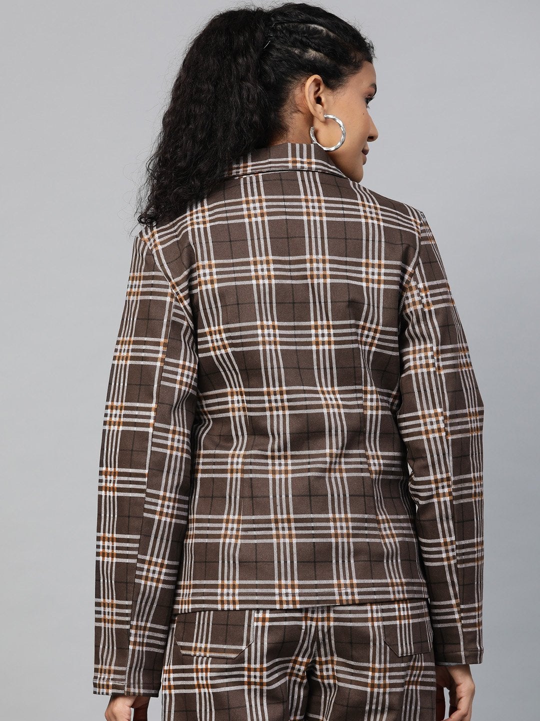 Women's Brown Check Wrap Twill Blazer - SASSAFRAS