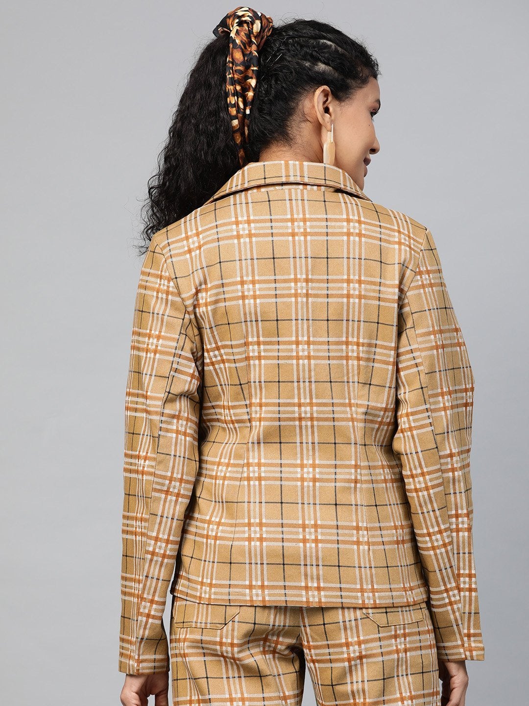 Women's Beige Check Wrap Twill Blazer - SASSAFRAS