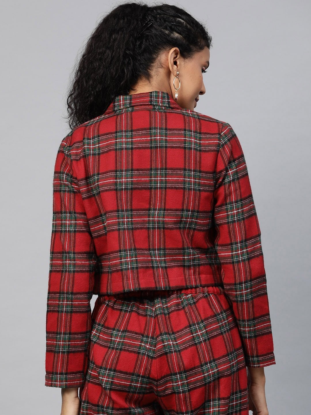 Women's Red Check Crop Blazer - SASSAFRAS