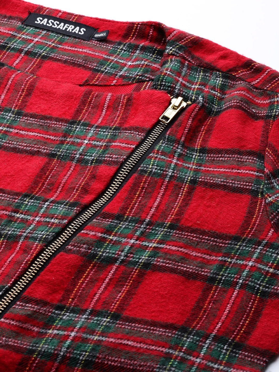 Women's Red Check Biker Jacket - SASSAFRAS