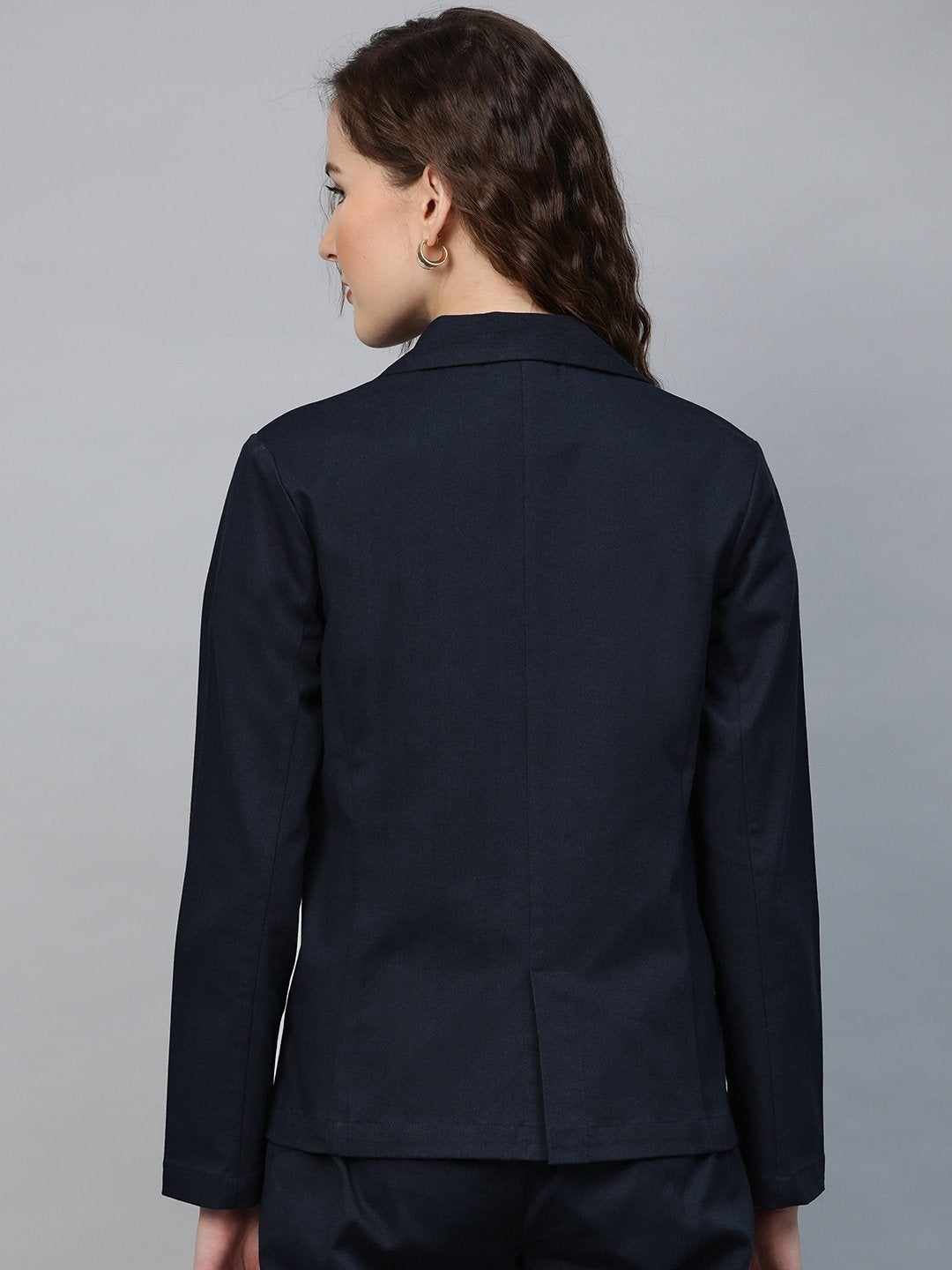 Women's Navy Twill Single Button Classic Blazer - SASSAFRAS