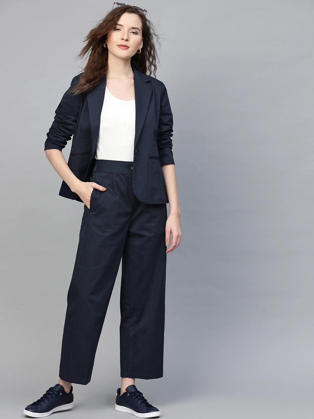 Women's Navy Twill Single Button Classic Blazer - SASSAFRAS