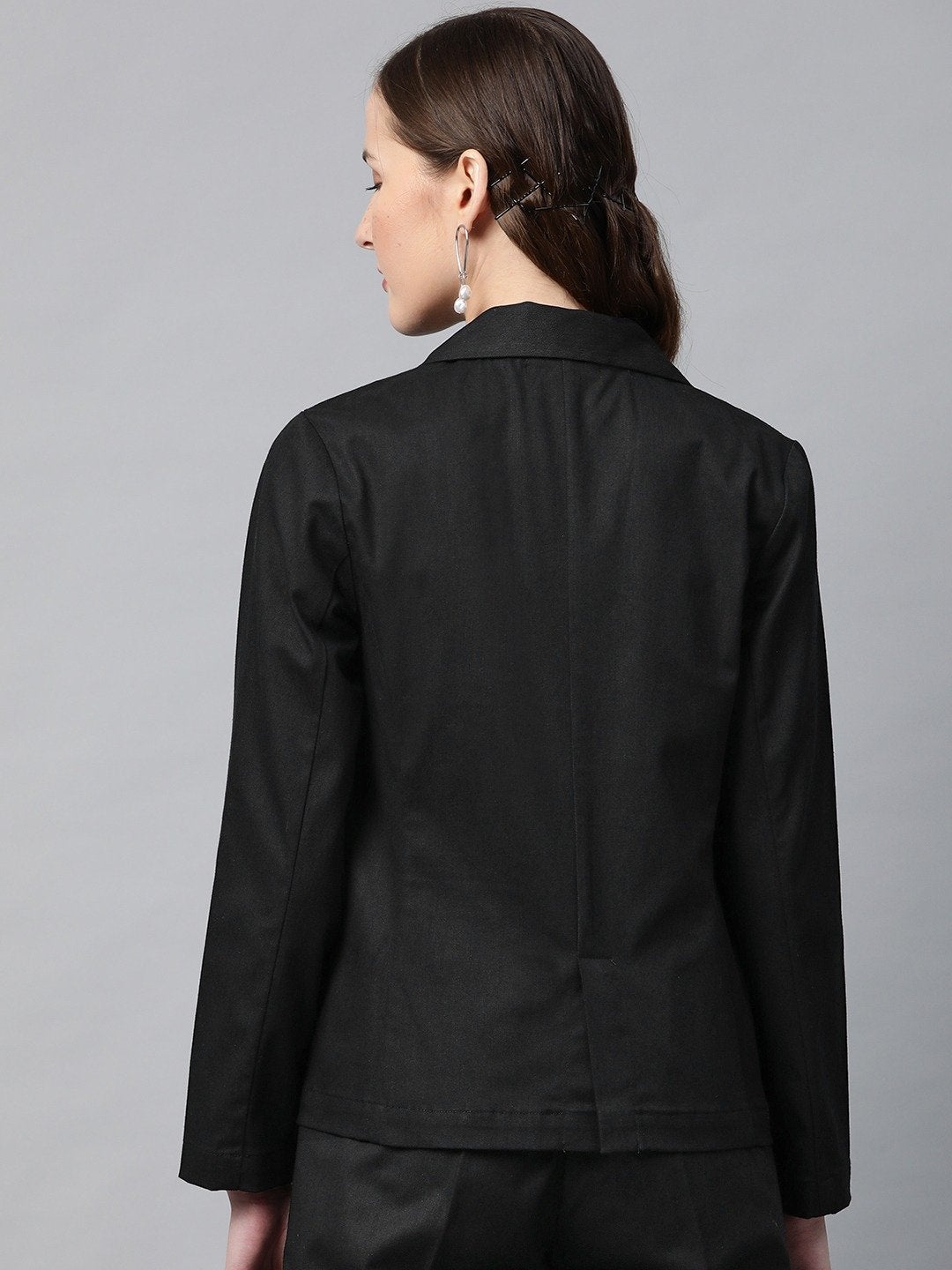 Women's Black Twill Single Button Classic Blazer - SASSAFRAS