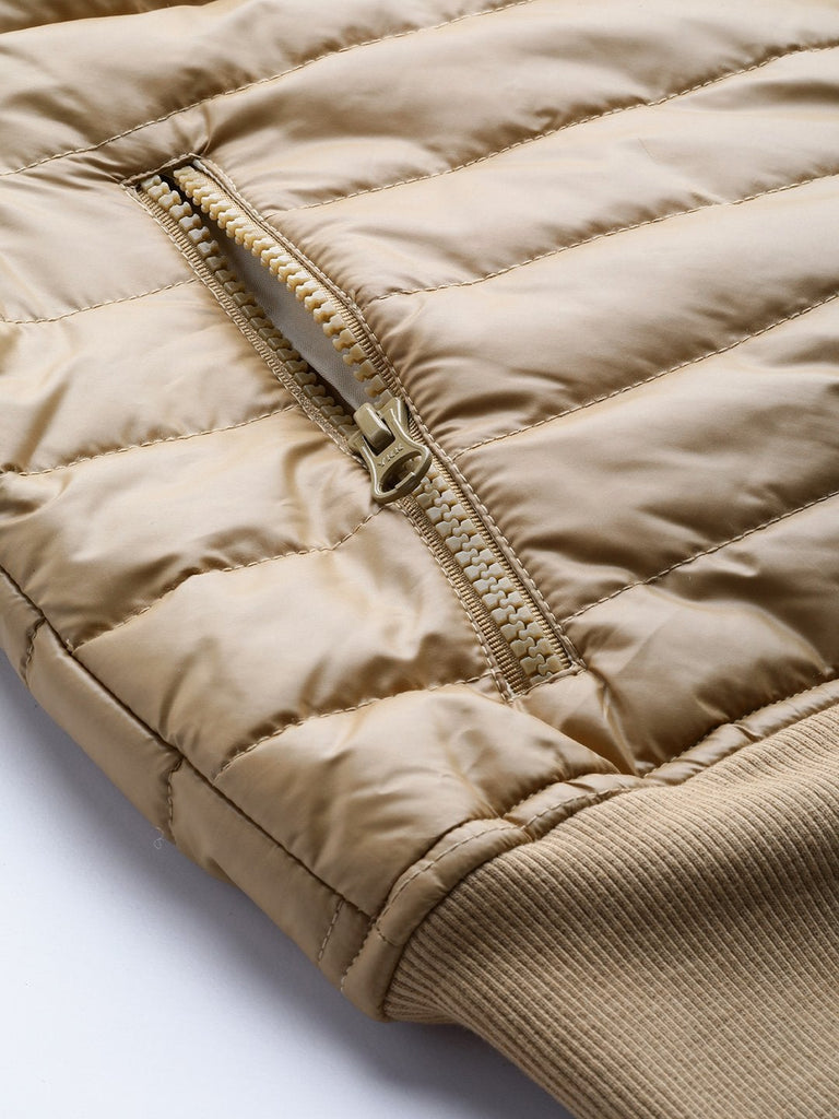 Women's Khaki Hooded Crop Bomber Puffer Jacket