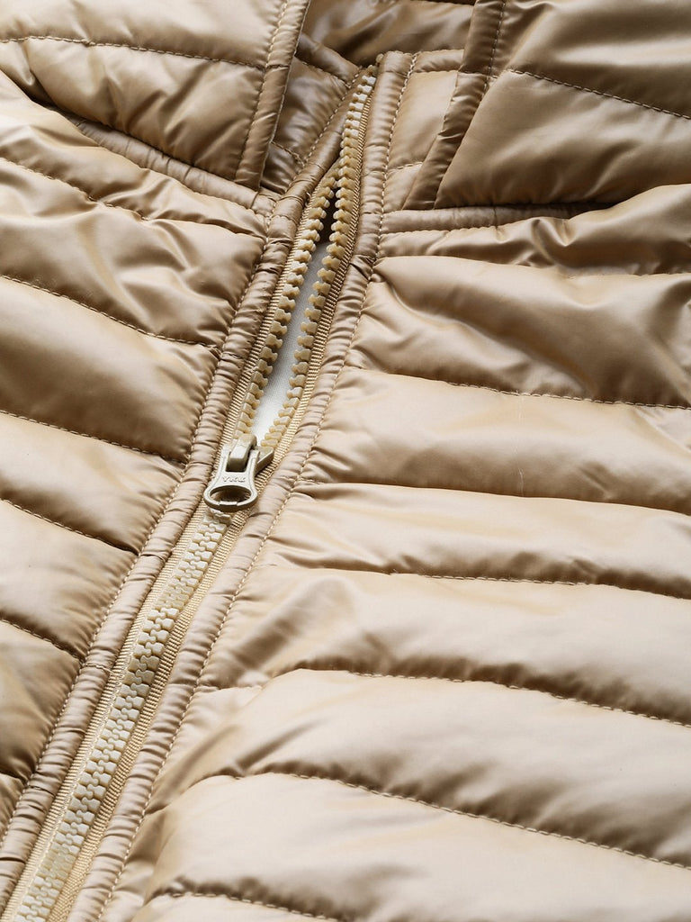 Women's Khaki Hooded Crop Bomber Puffer Jacket