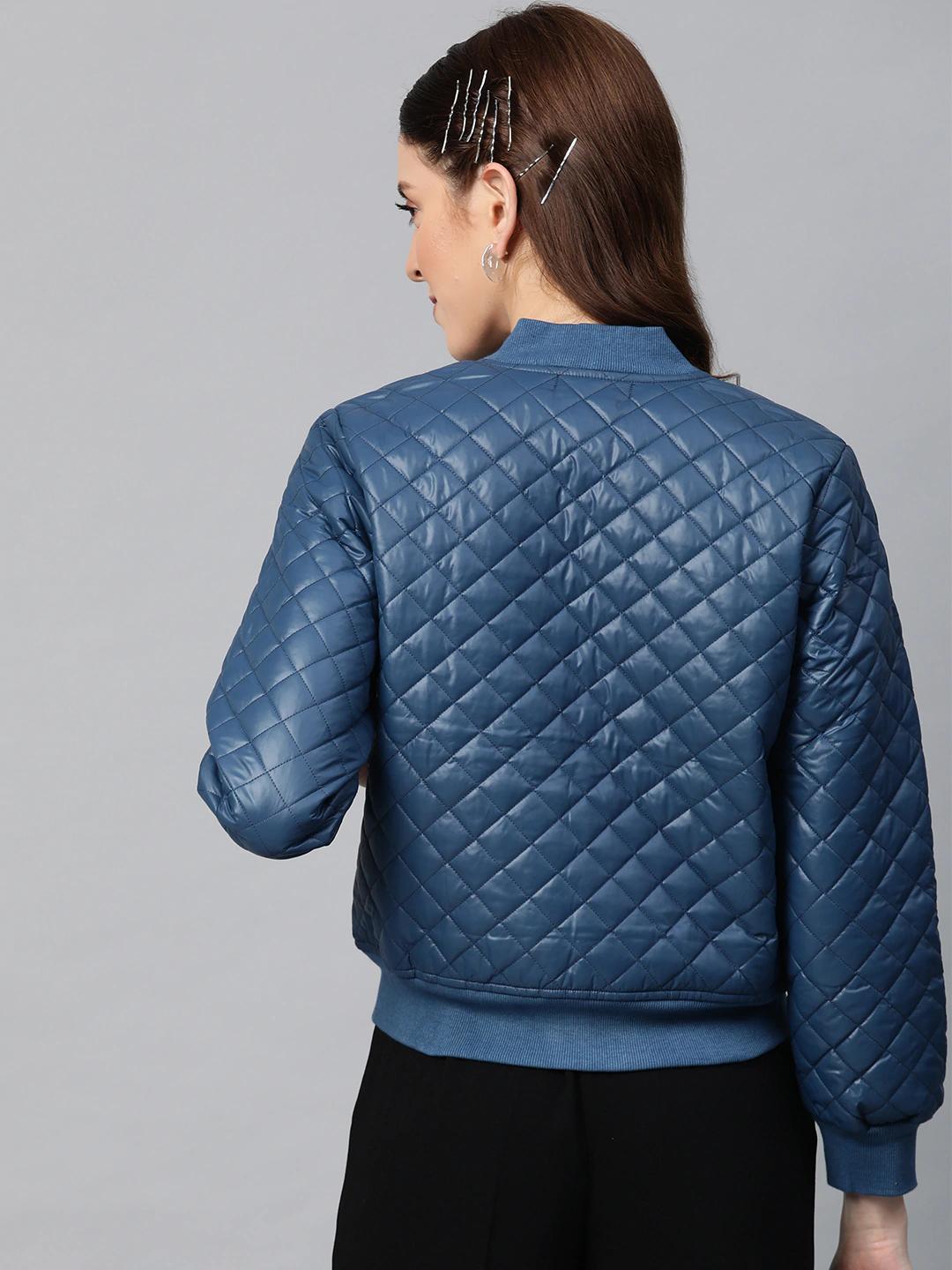 Women's Teal Quilted Bomber Jacket - SASSAFRAS