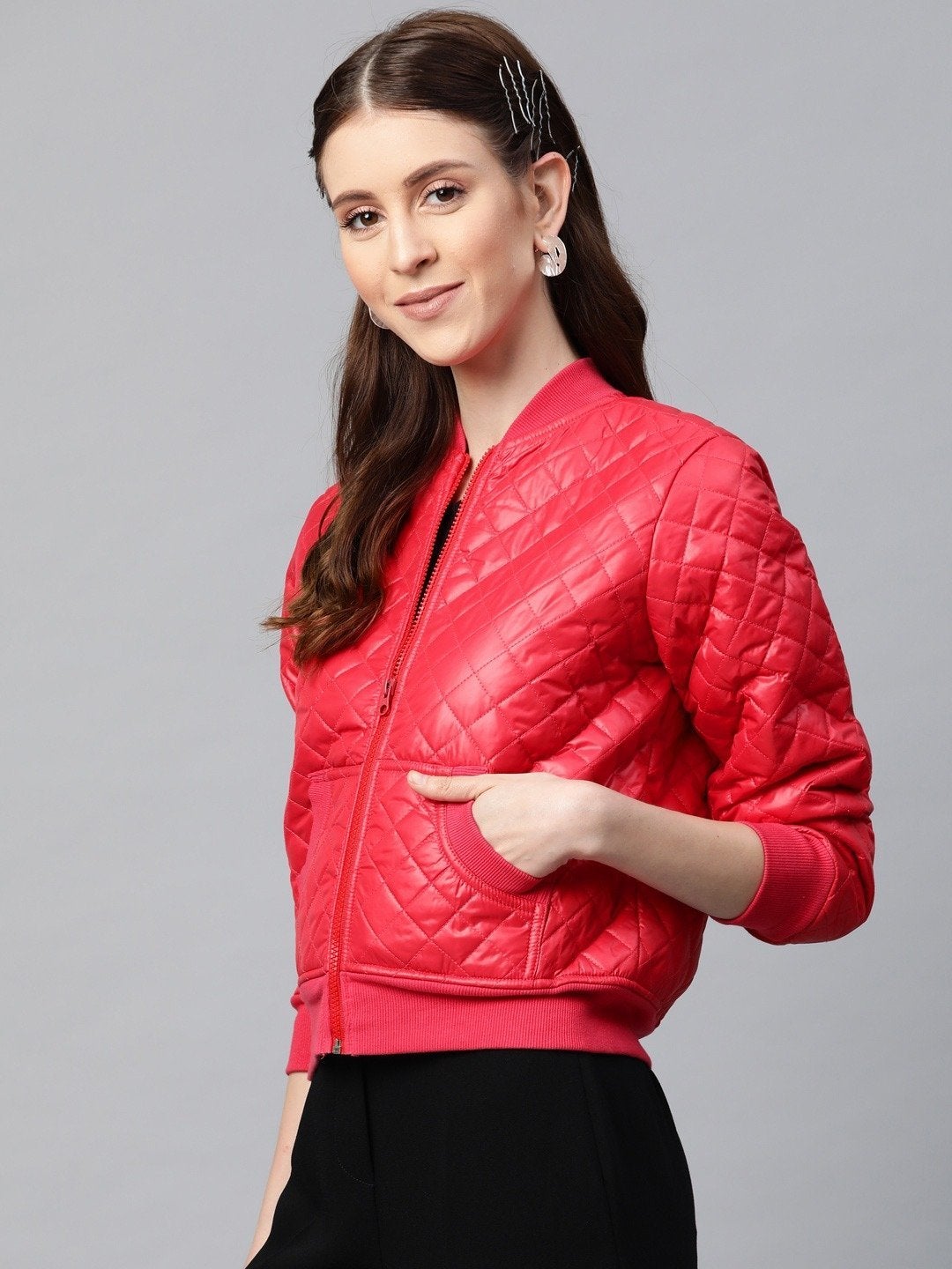 Women's Red Quilted Bomber Jacket - SASSAFRAS