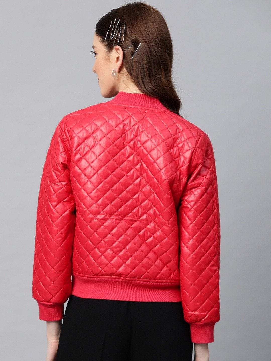 Women's Red Quilted Bomber Jacket - SASSAFRAS