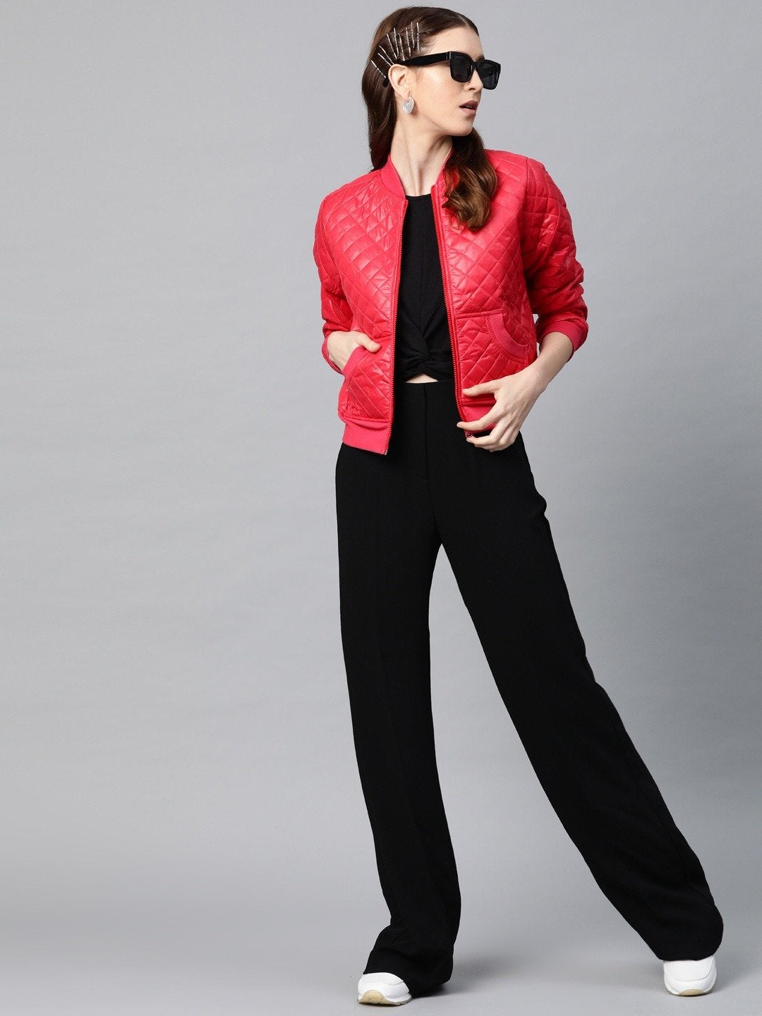 Women's Red Quilted Bomber Jacket - SASSAFRAS