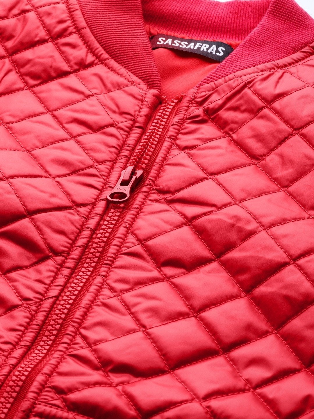 Women's Red Quilted Bomber Jacket - SASSAFRAS