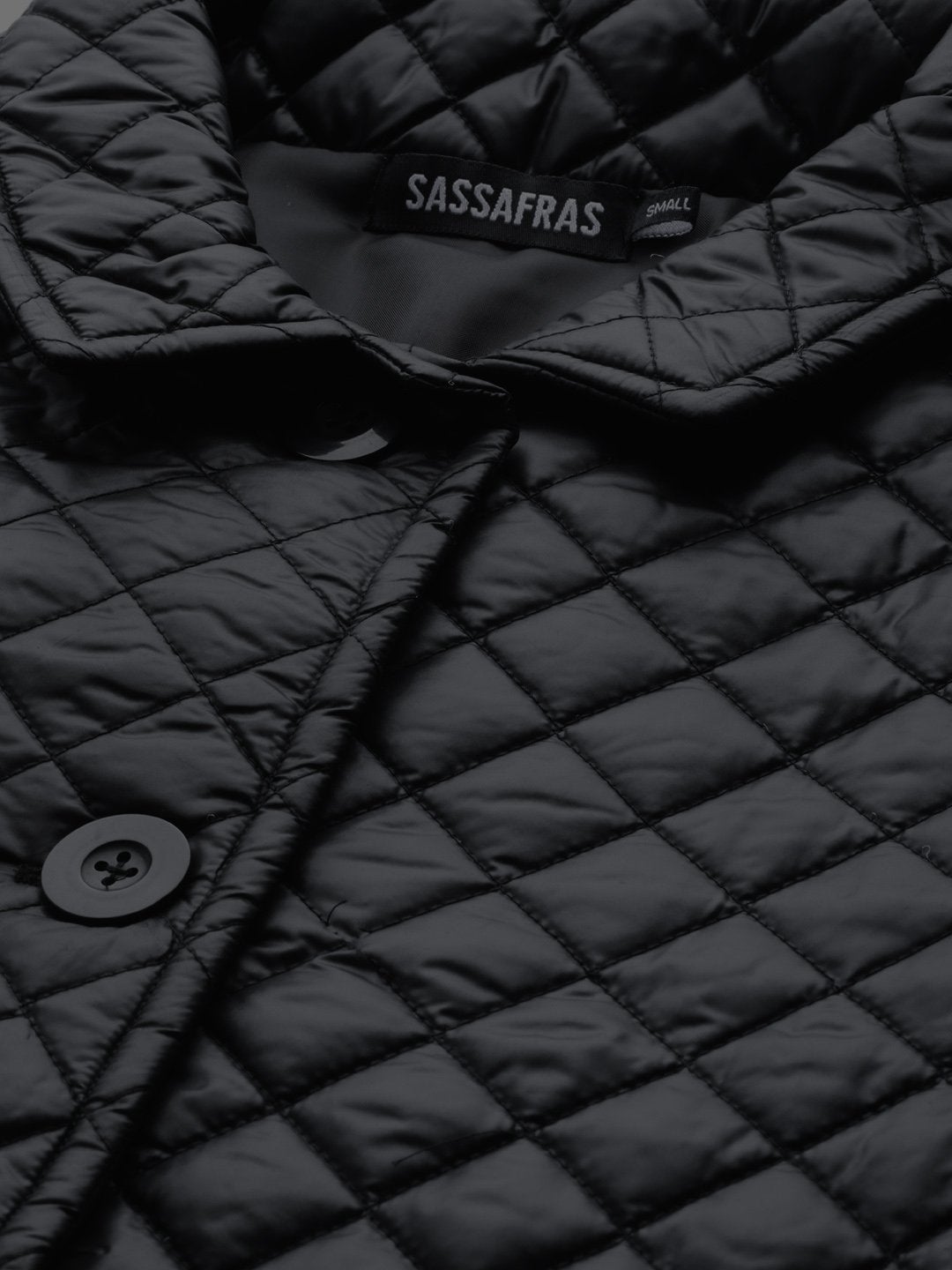 Women's Black Collared Quilted Puffer Jacket - SASSAFRAS