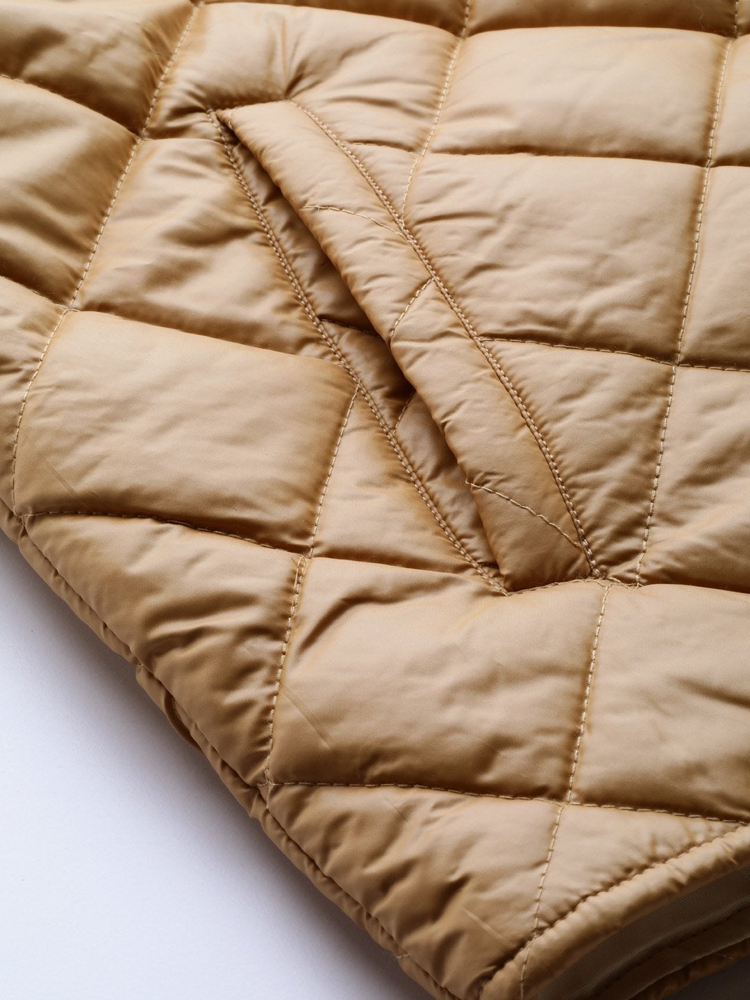 Women's Khaki Front Snap Button Quilted Puffer Jacket - SASSAFRAS