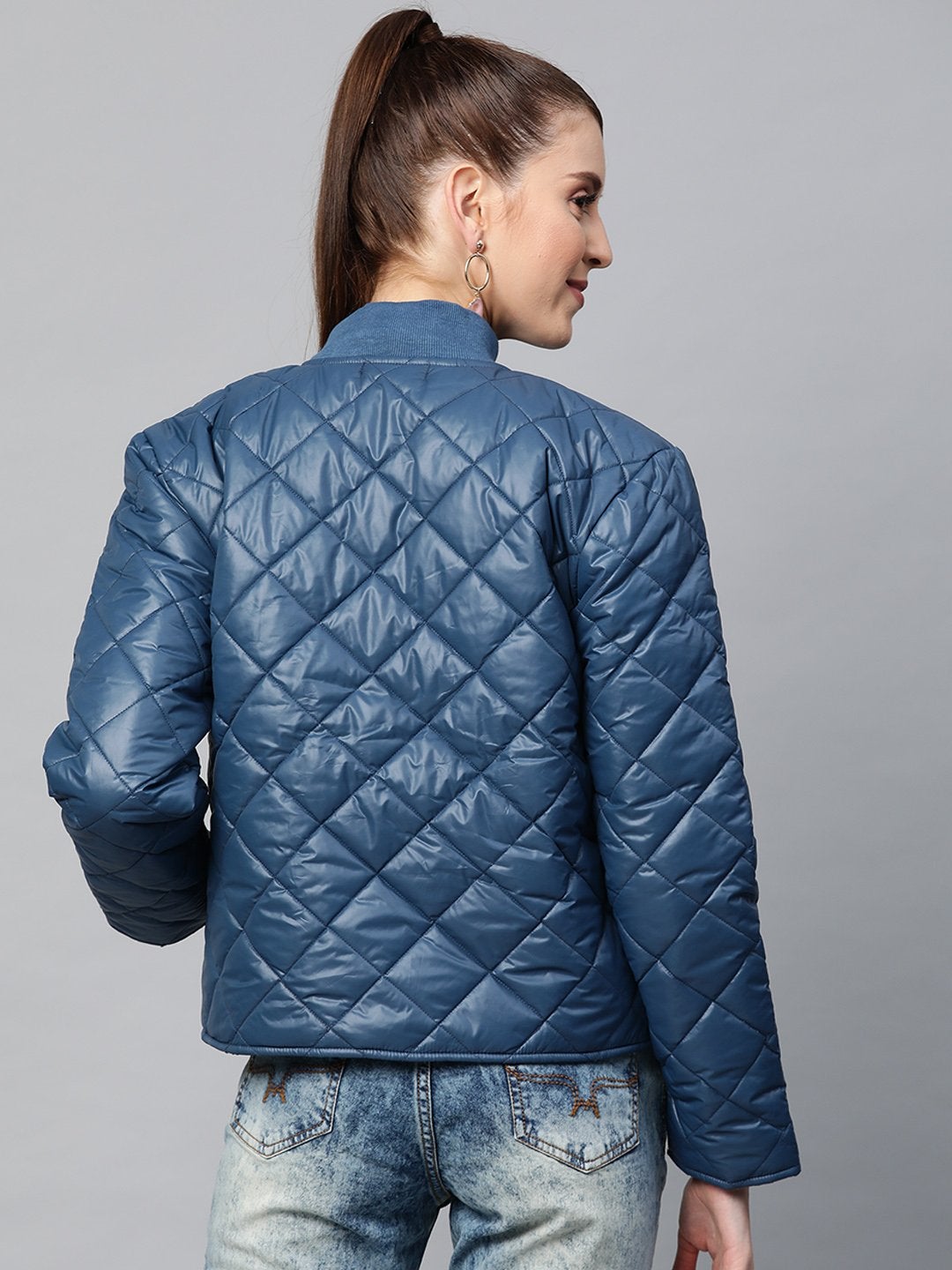 Women's Teal Front Snap Button Quilted Puffer Jacket - SASSAFRAS