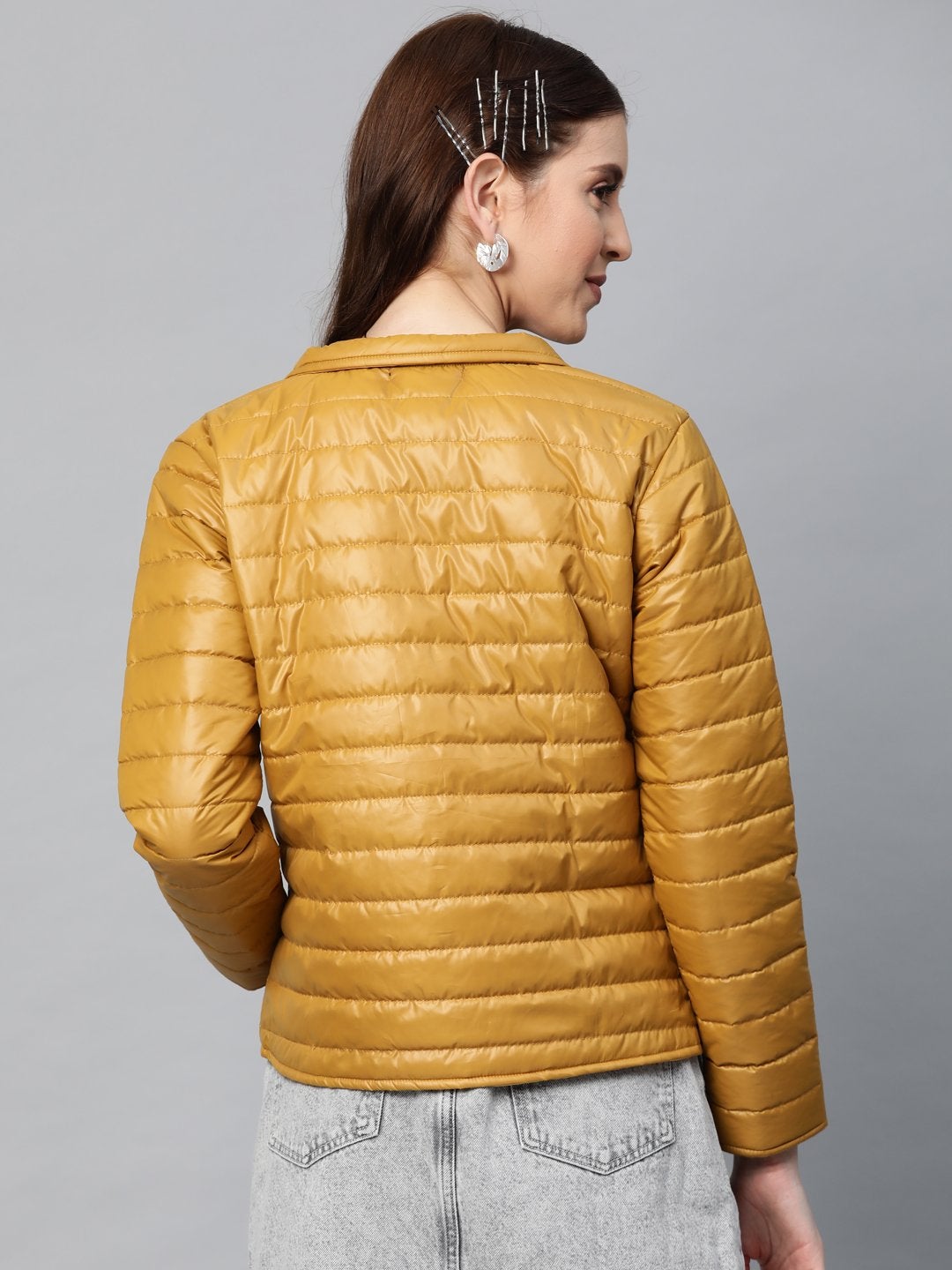 Women's Mustard Zip-Pocket Quilted Puffer Jacket - SASSAFRAS