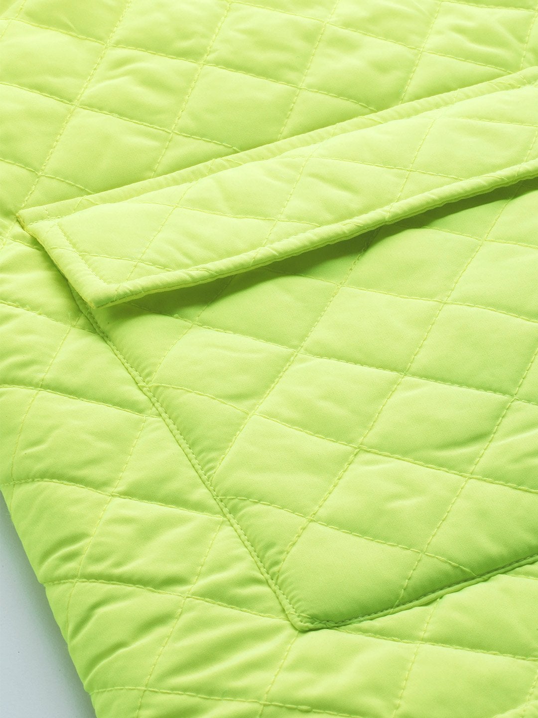 Women's Neon Green Flap Pockets Quilted Puffer Jacket - SASSAFRAS