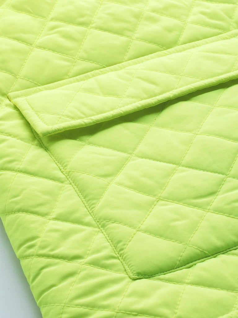 Women's Neon Green Flap Pockets Quilted Puffer Jacket