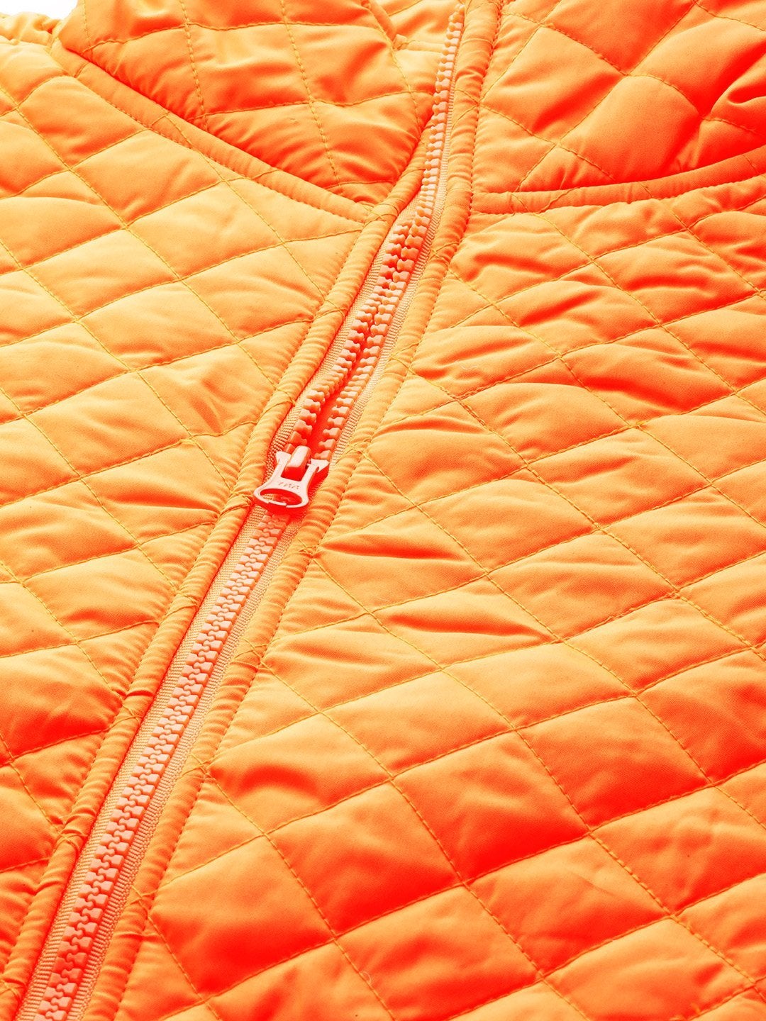 Women's Neon Orange Flap Pockets Quilted Puffer Jacket - SASSAFRAS