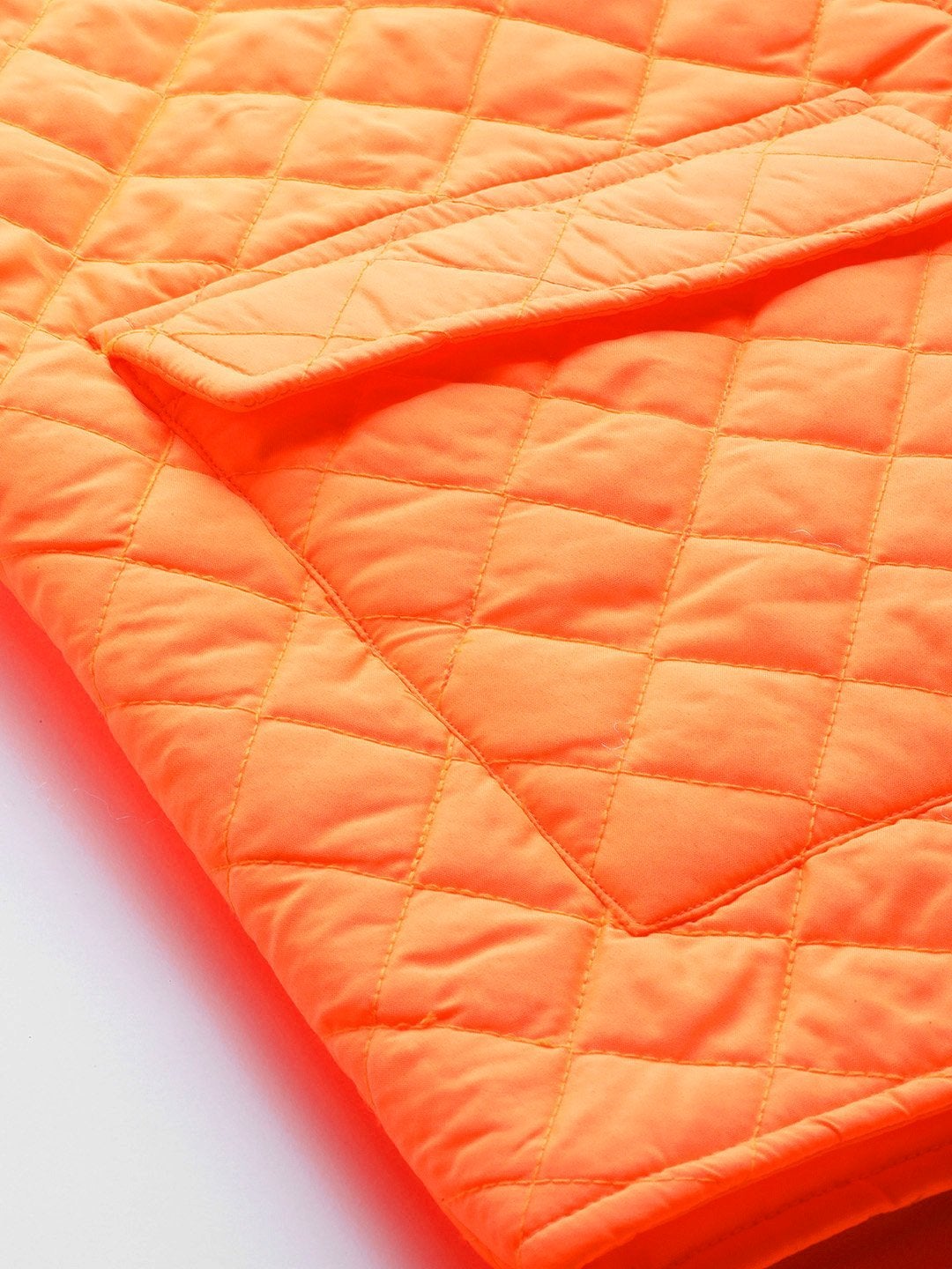 Women's Neon Orange Flap Pockets Quilted Puffer Jacket - SASSAFRAS