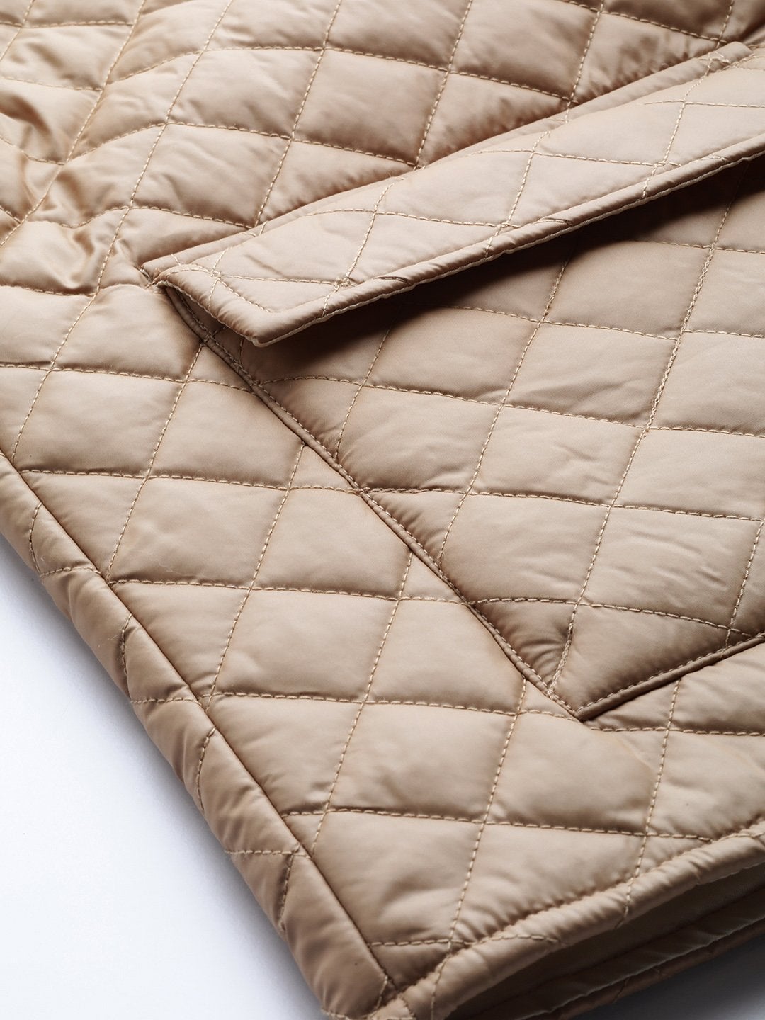 Women's Khaki Flap Pockets Quilted Puffer Jacket - SASSAFRAS