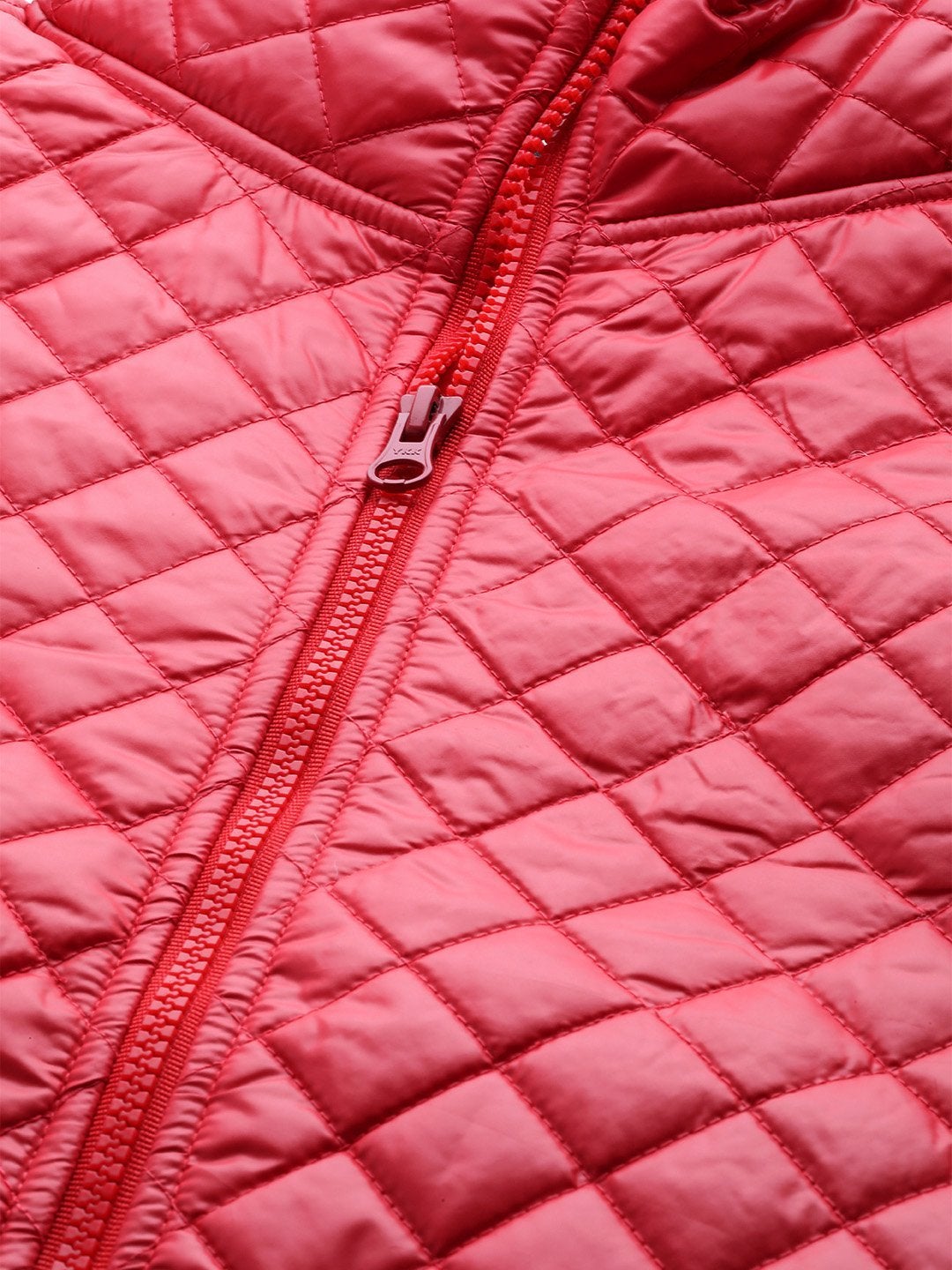 Women's Red Flap Pockets Quilted Puffer Jacket - SASSAFRAS