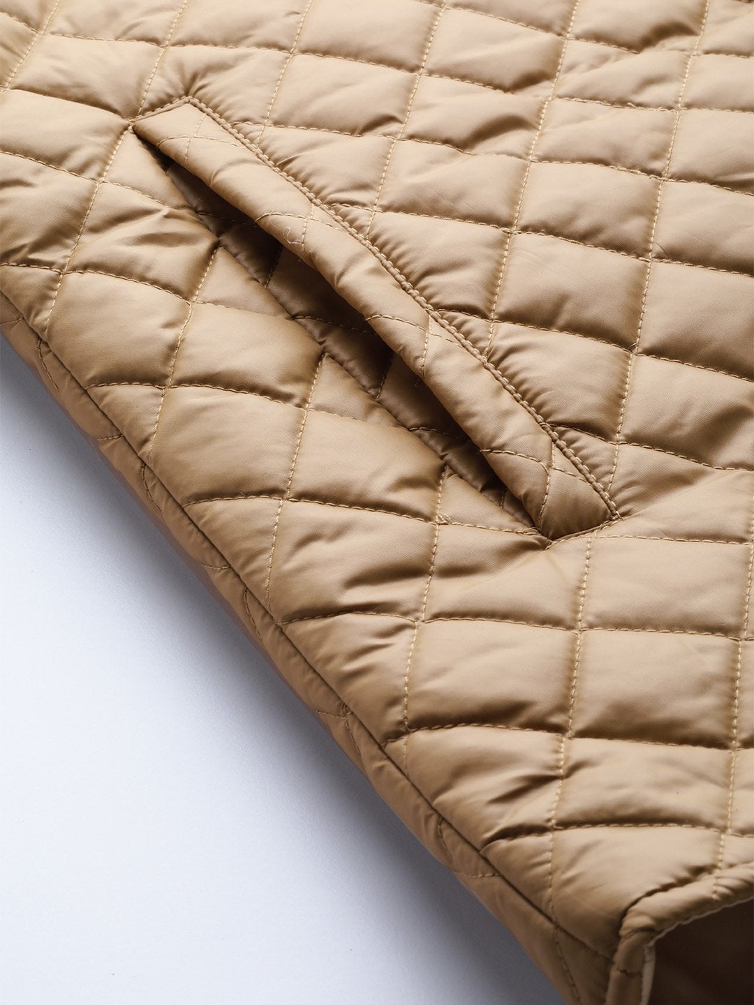 Women's Khaki Contrast Zipper On Sleeves Quilted Jacket - SASSAFRAS