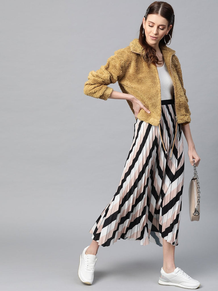 Women's Mustard Drawstring Faux Fur Jacket