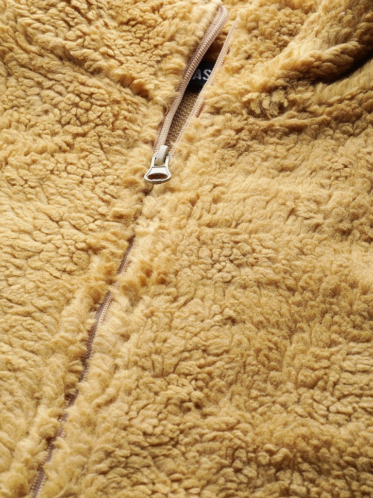 Women's Mustard Drawstring Faux Fur Jacket