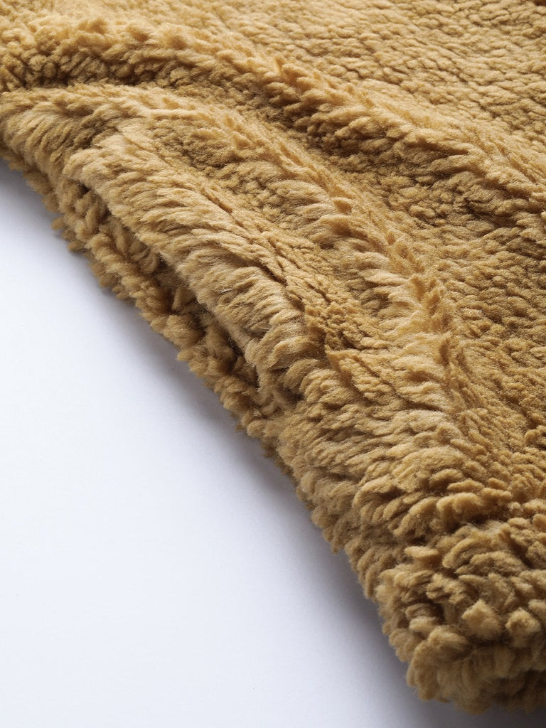 Women's Mustard Drawstring Faux Fur Jacket