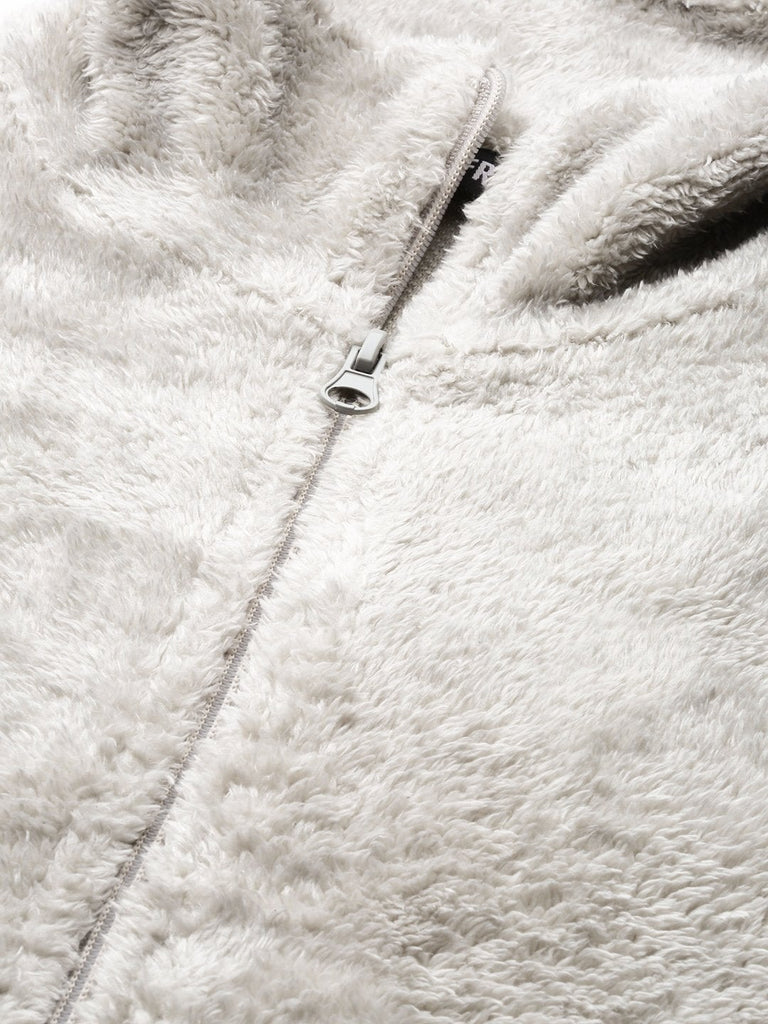 Women's Grey Drawstring Faux Fur Jacket