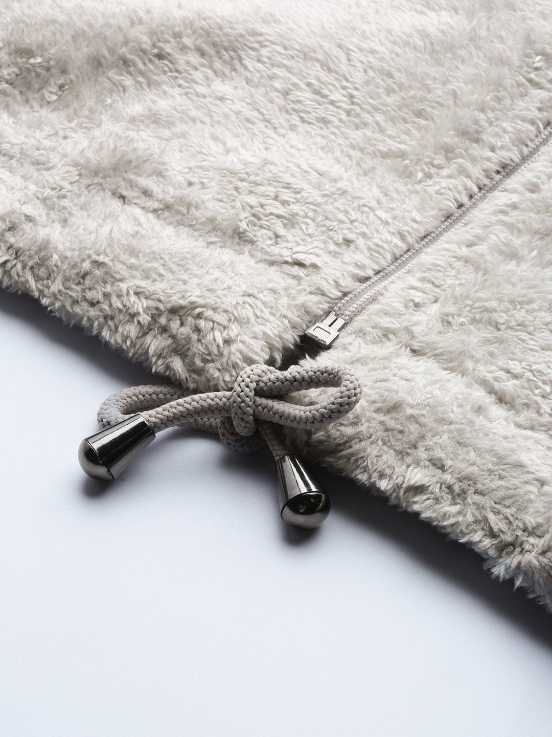 Women's Grey Drawstring Faux Fur Jacket - SASSAFRAS