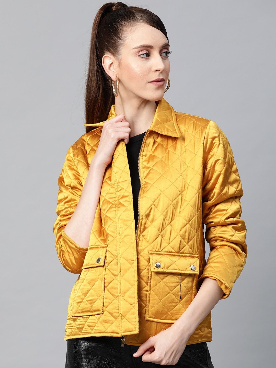 Women's Mustard Satin Quilted Jacket - SASSAFRAS