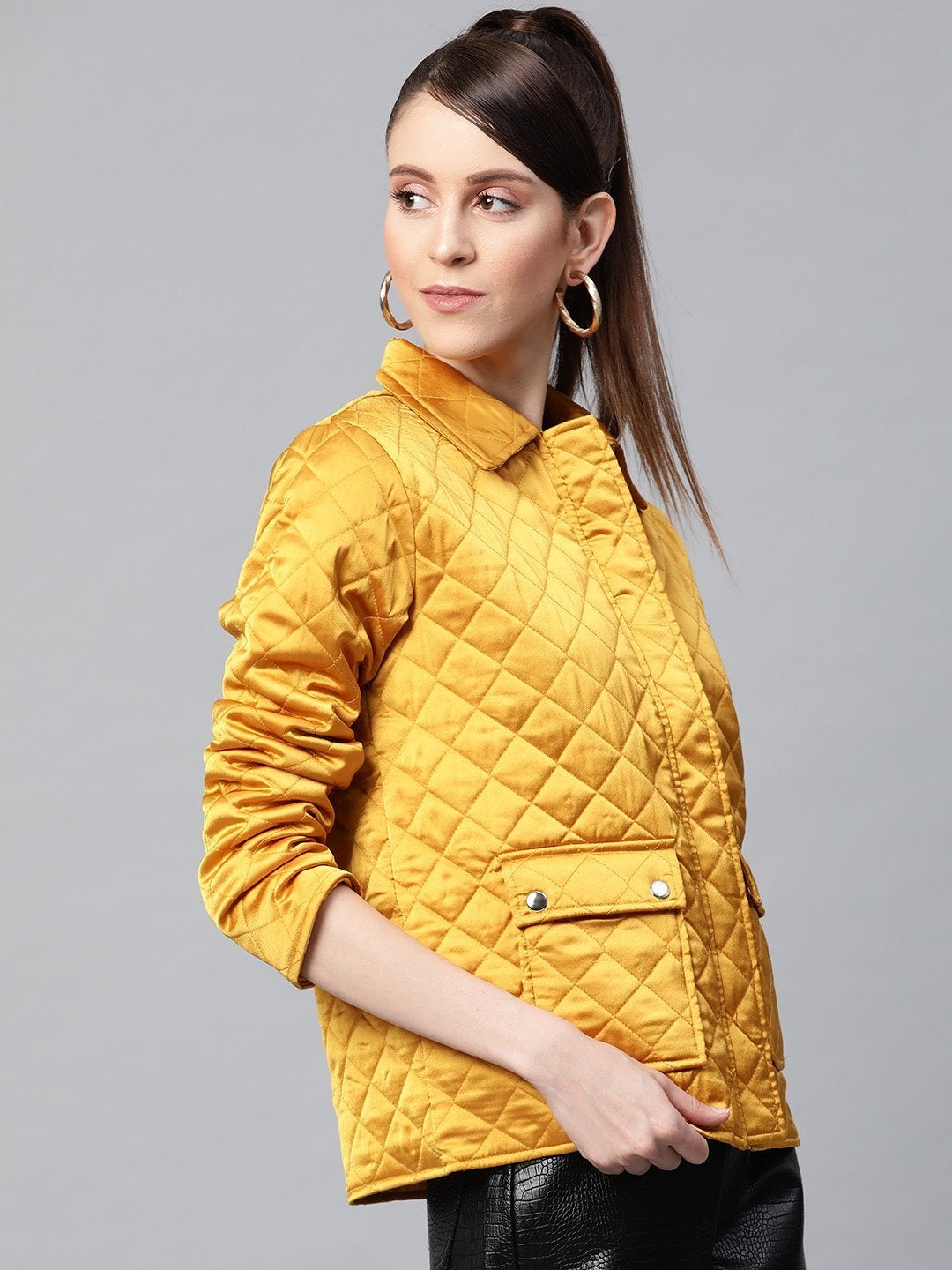 Women's Mustard Satin Quilted Jacket - SASSAFRAS