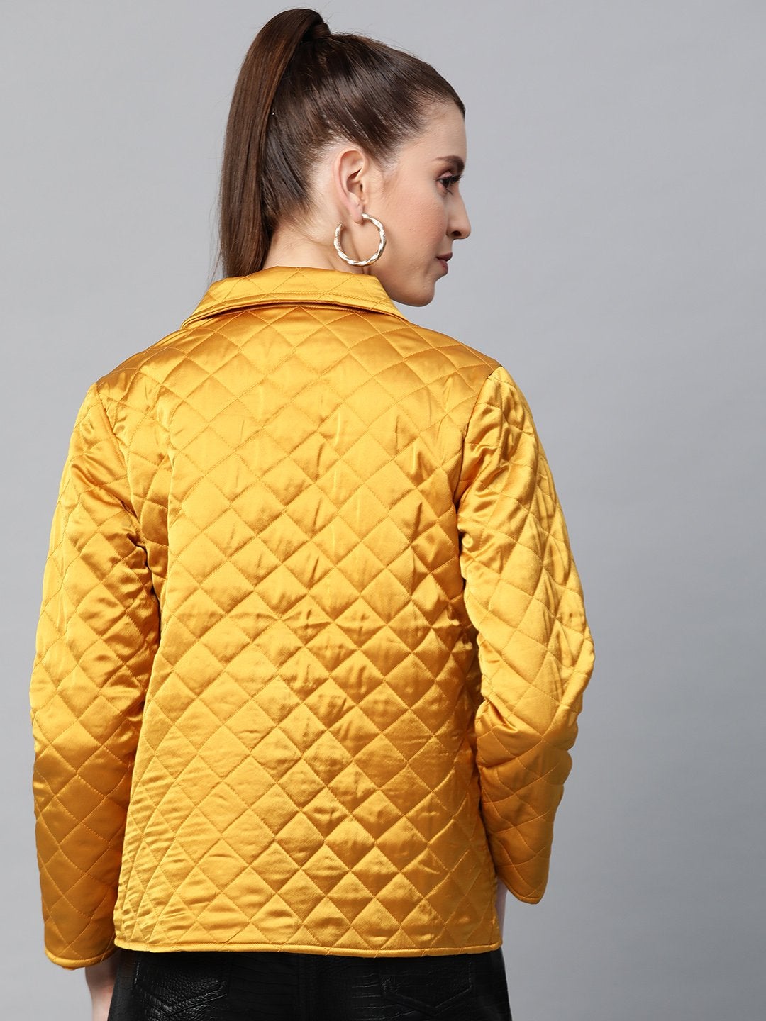 Women's Mustard Satin Quilted Jacket - SASSAFRAS