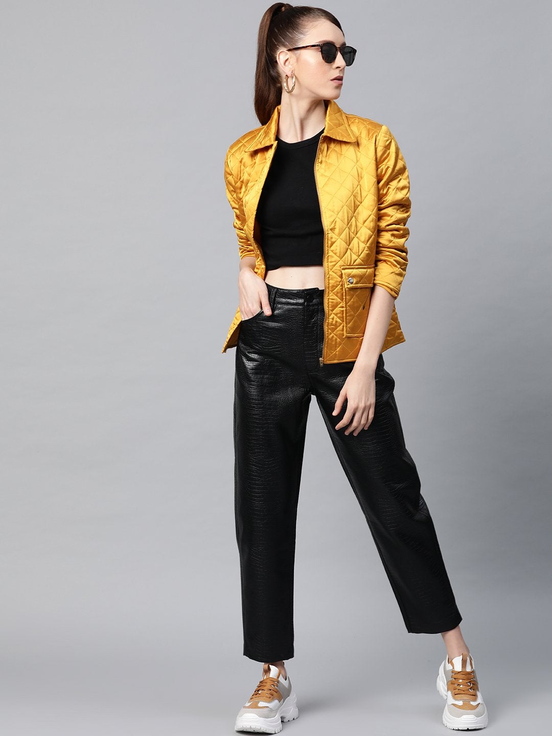 Women's Mustard Satin Quilted Jacket - SASSAFRAS