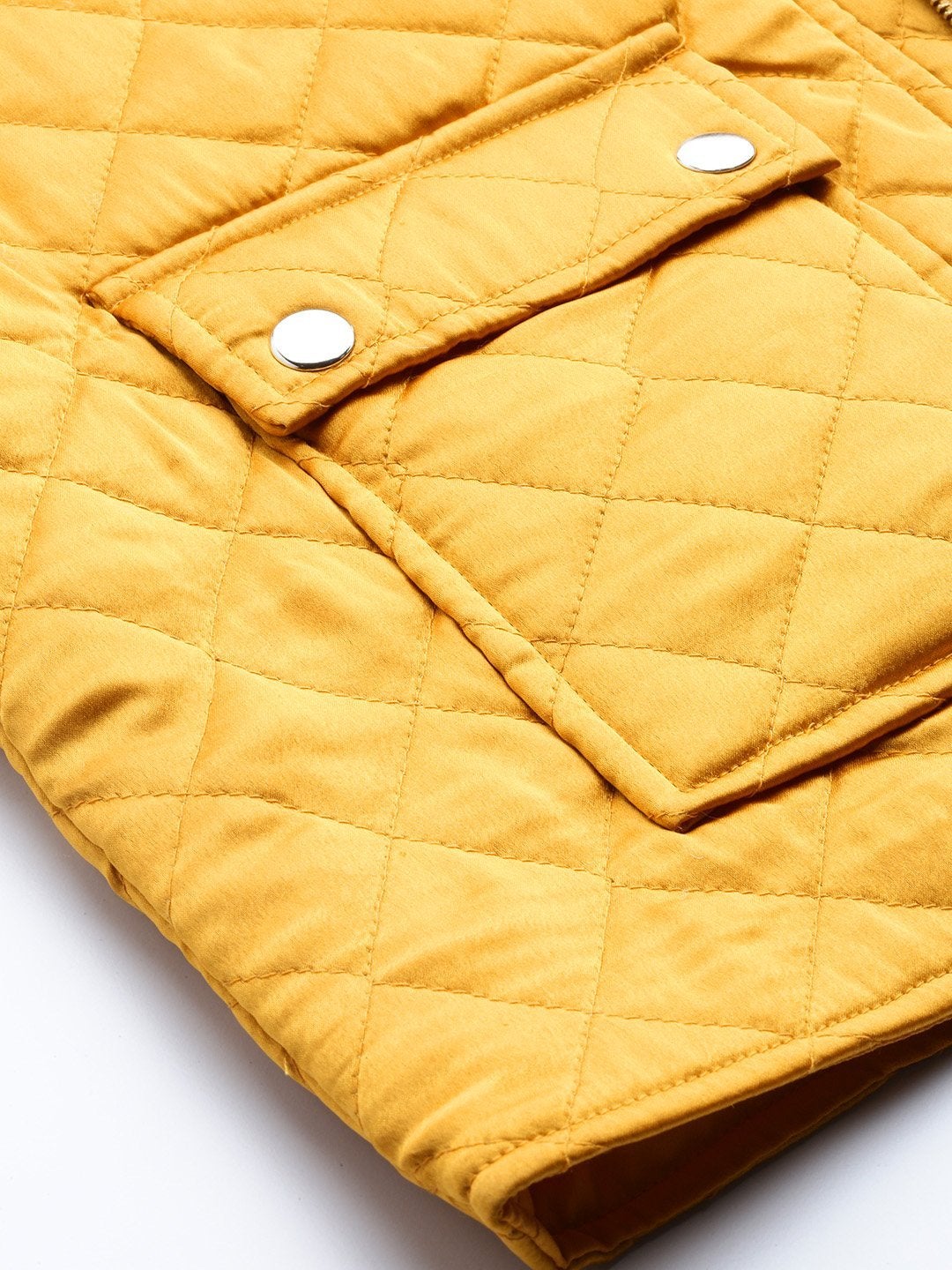 Women's Mustard Satin Quilted Jacket - SASSAFRAS