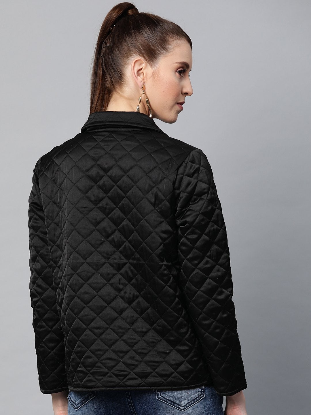 Women's Black Satin Quilted Jacket - SASSAFRAS