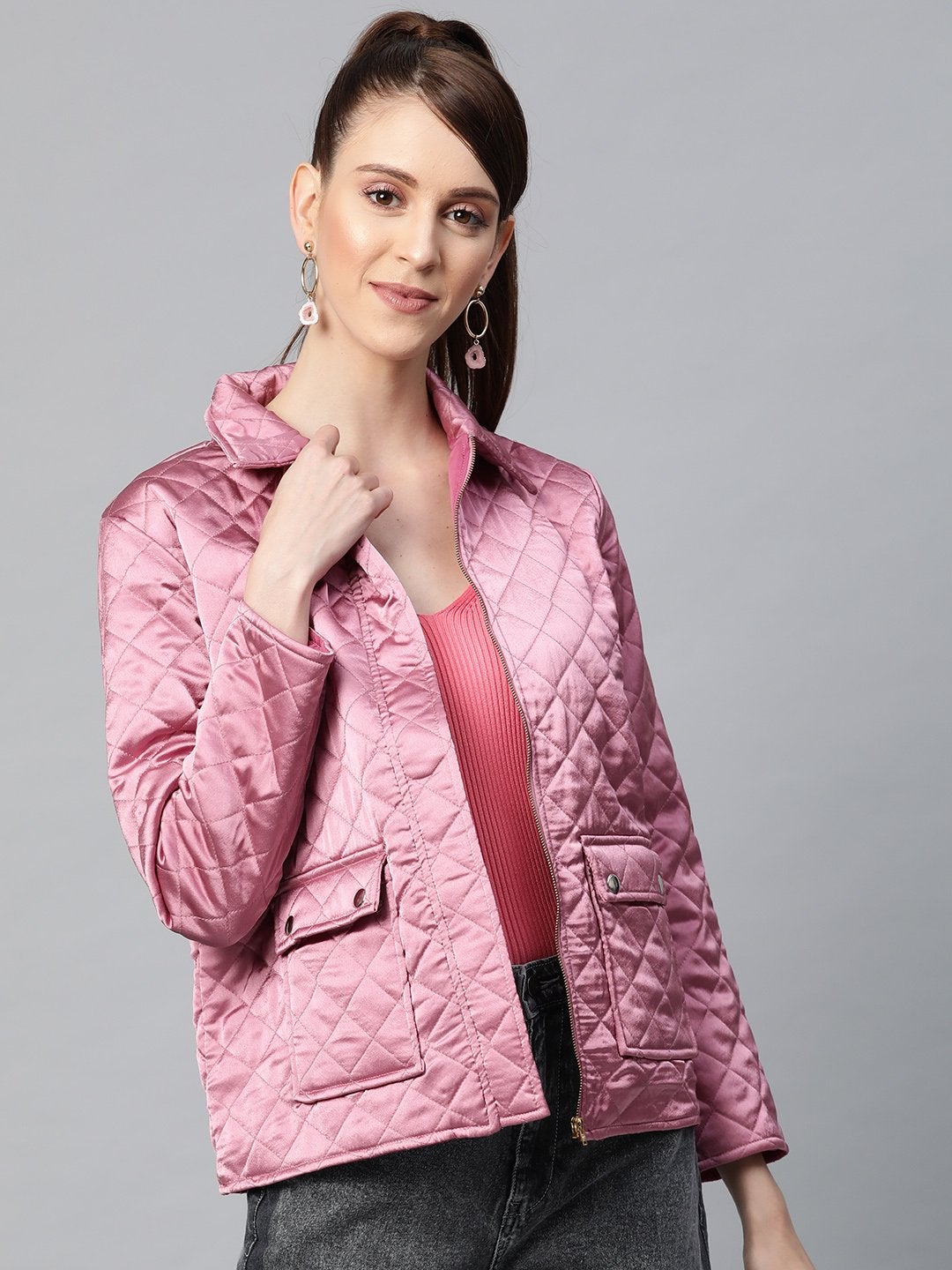 Women's Lavender Satin Quilted Jacket - SASSAFRAS