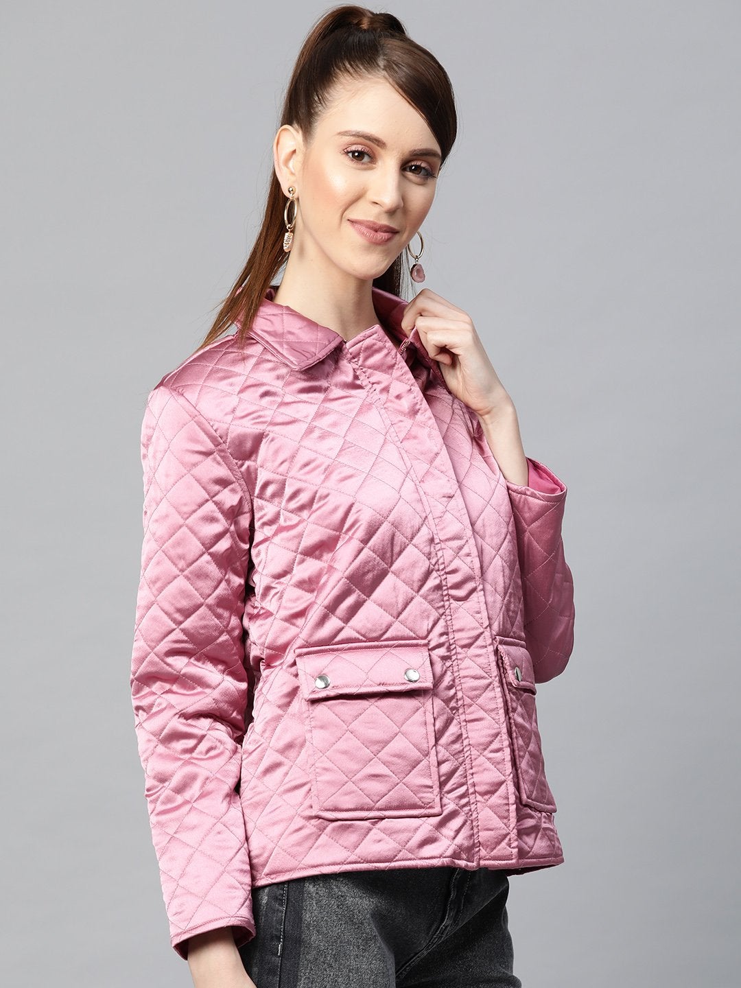 Women's Lavender Satin Quilted Jacket - SASSAFRAS