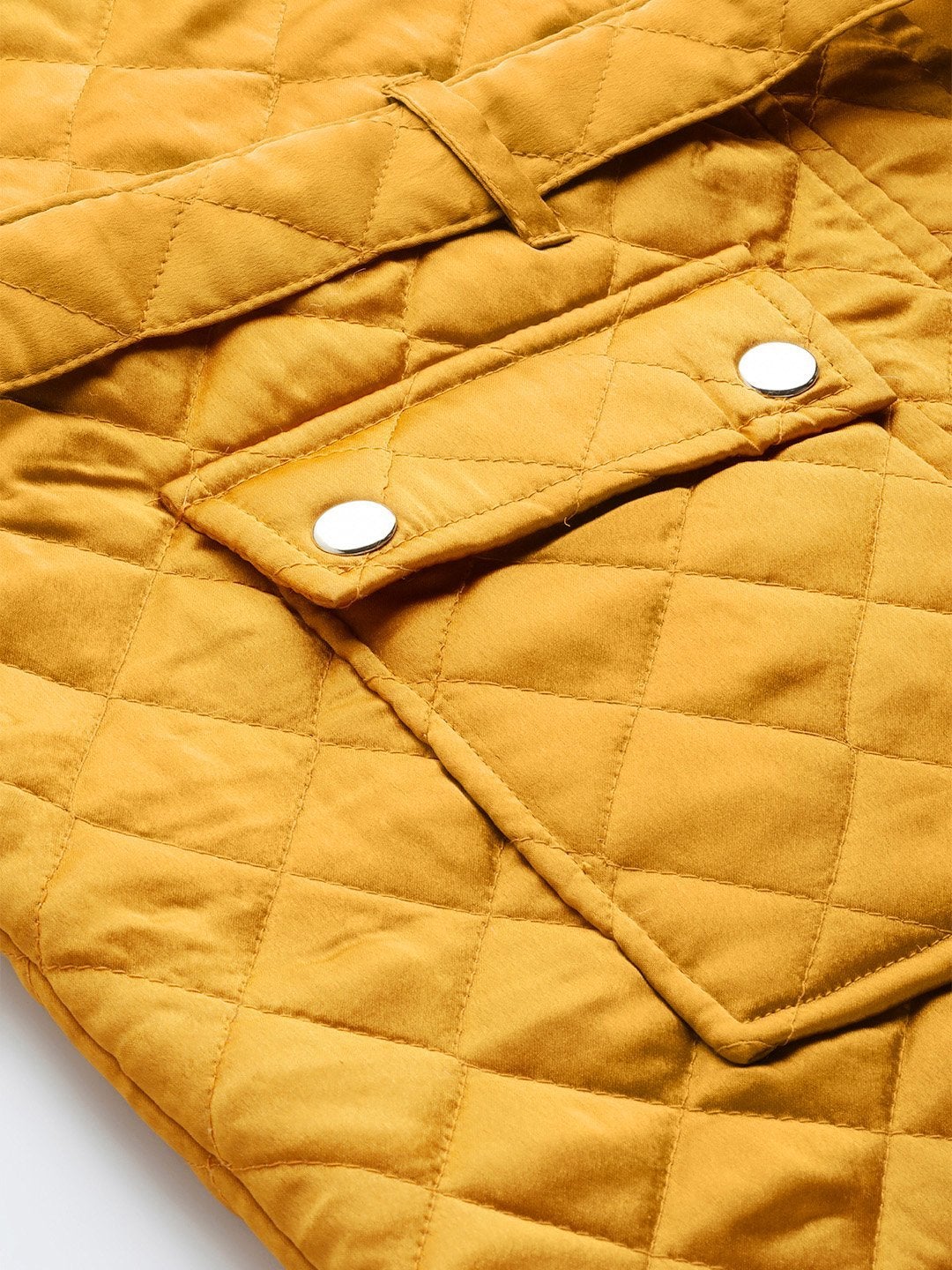 Women's Mustard Sleeveless Belted Satin Quilted Jacket - SASSAFRAS