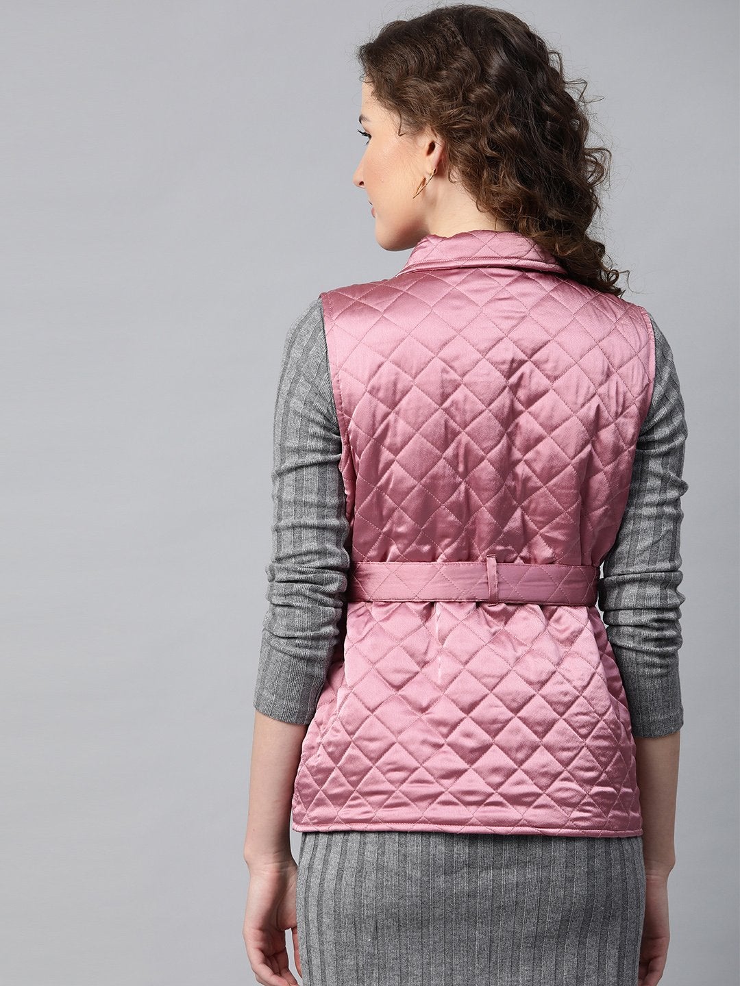 Women's Lavender Sleeveless Belted Satin Quilted Jacket - SASSAFRAS