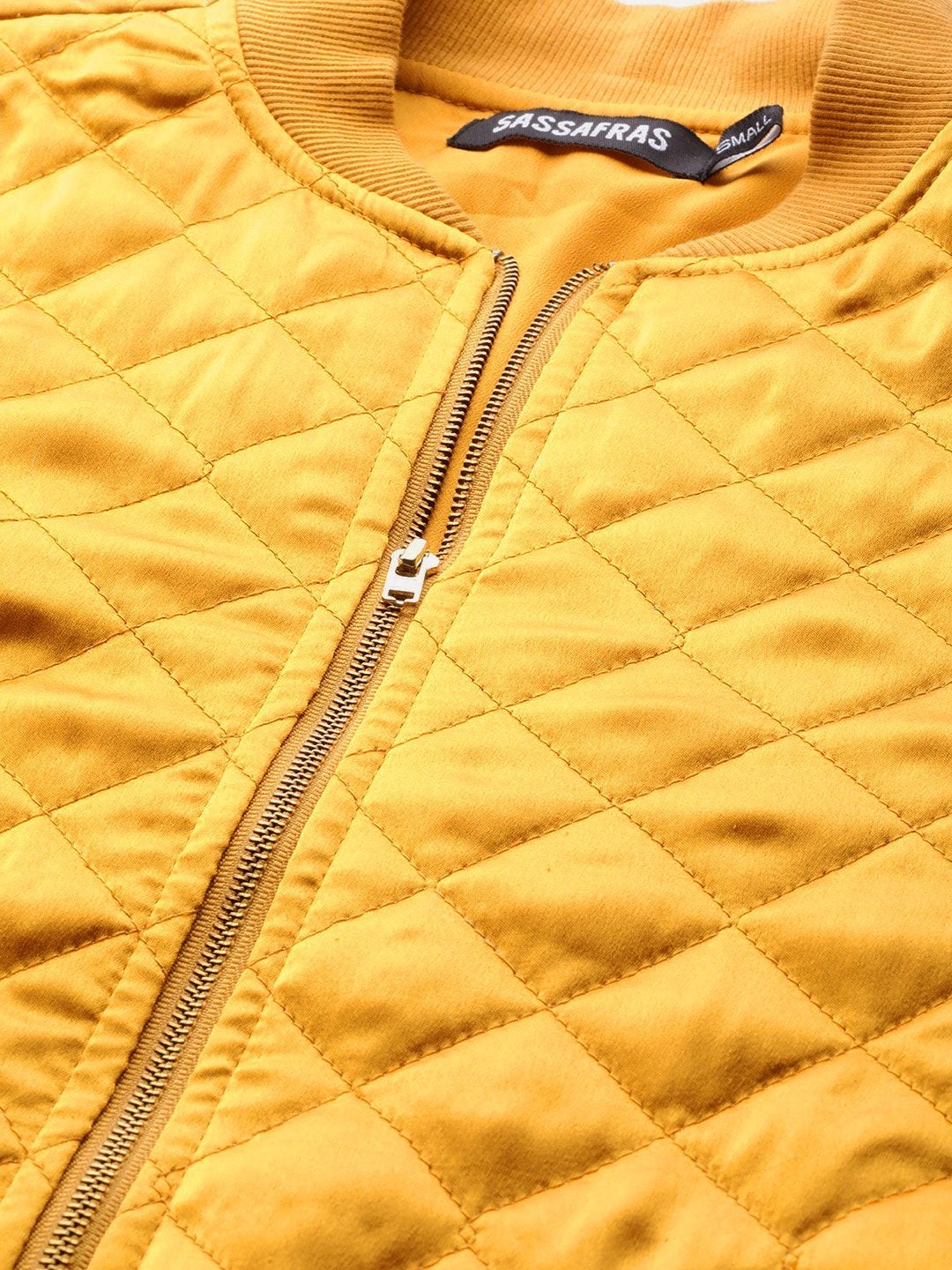 Women's Mustard Satin Quilted Bomber Jacket - SASSAFRAS