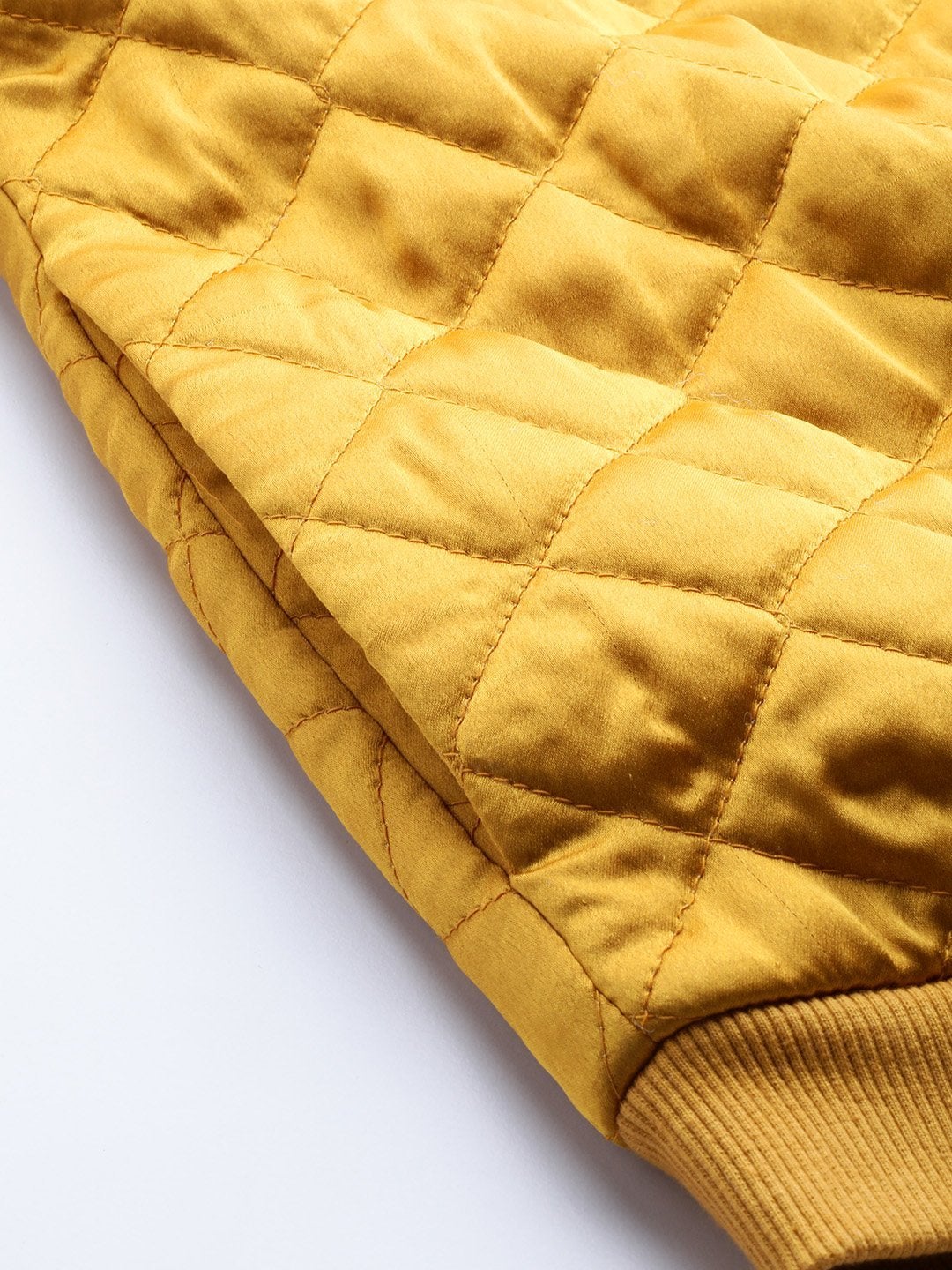 Women's Mustard Satin Quilted Bomber Jacket - SASSAFRAS